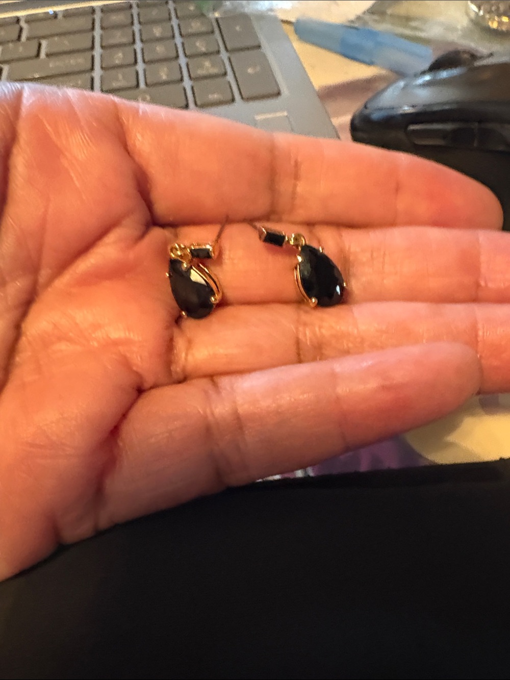 Gold Teardrop Black Stone Drop Earrings - Elegant Women Jewelry By Roman Company